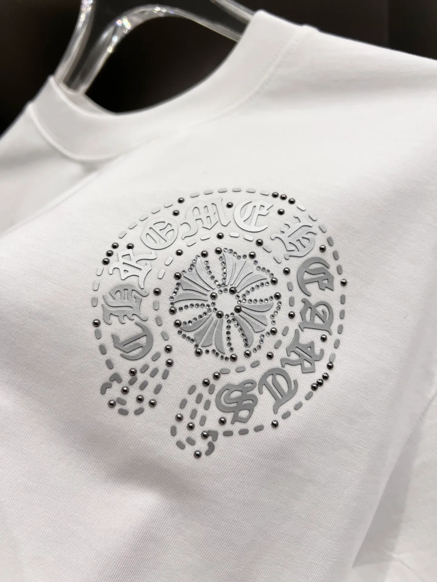 🅿️190 CH Crowe 2025 autumn and winter new short-sleeved T-shirt, cross foam technology + Middle Eastern Australian diamond design technology, the real thing is great🔥Same style for men and women, loose version, size S M L XL XXL five sizes black white